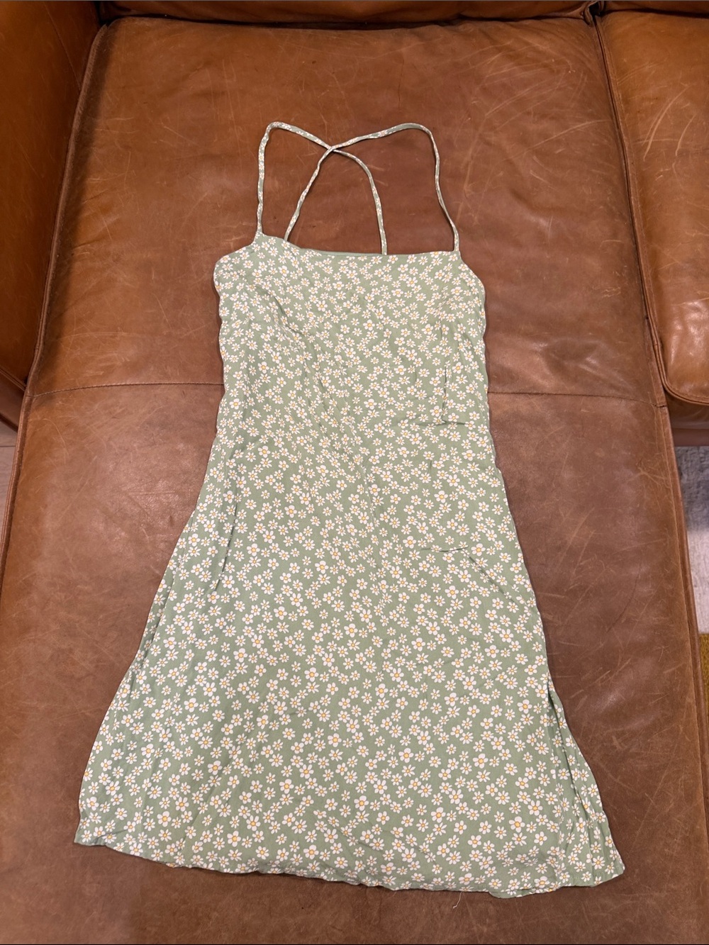 LA Hearts Light Sage Green Floral Midi Dress with Spaghetti Straps